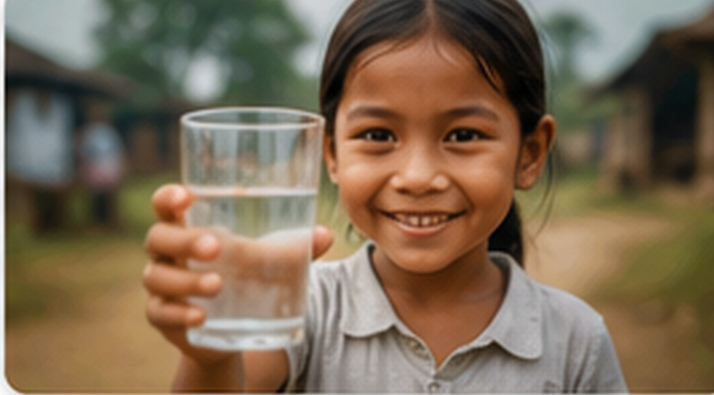 Child holding a glass of clean drinking water