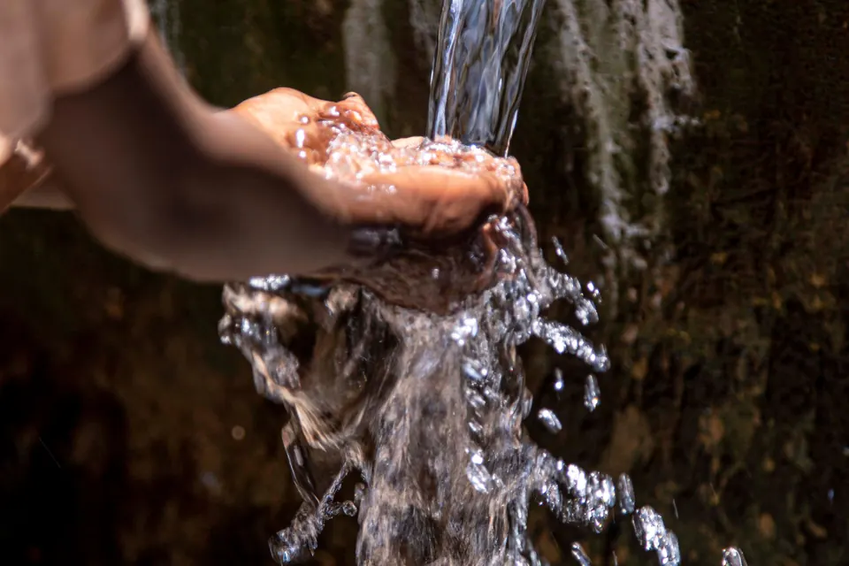 Clean water flowing from a natural source